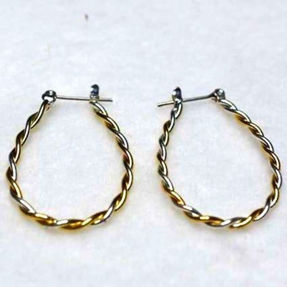 Vintage Trendy Gold/Silver Twist Wrap Oval Latch Back Hoop Y2k Earrings